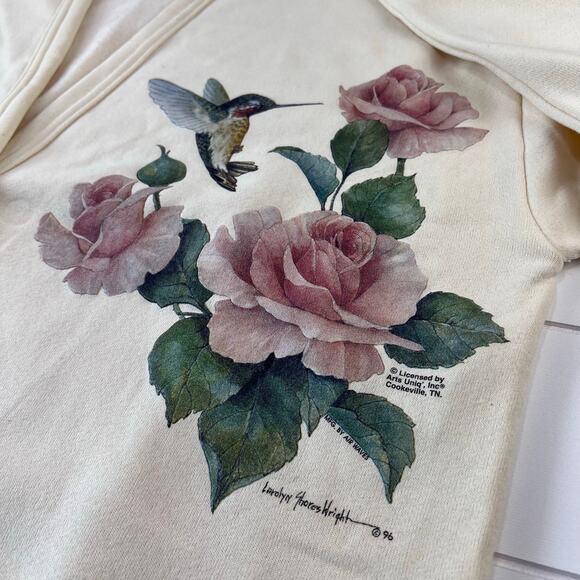 Active Wear Vintage Cardigan Sweatshirt Flower Hummingbird Women's Size XXL USA - Picture 4 of 6